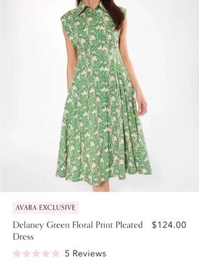 Avara Green Floral Midi pleated Dress with Collar